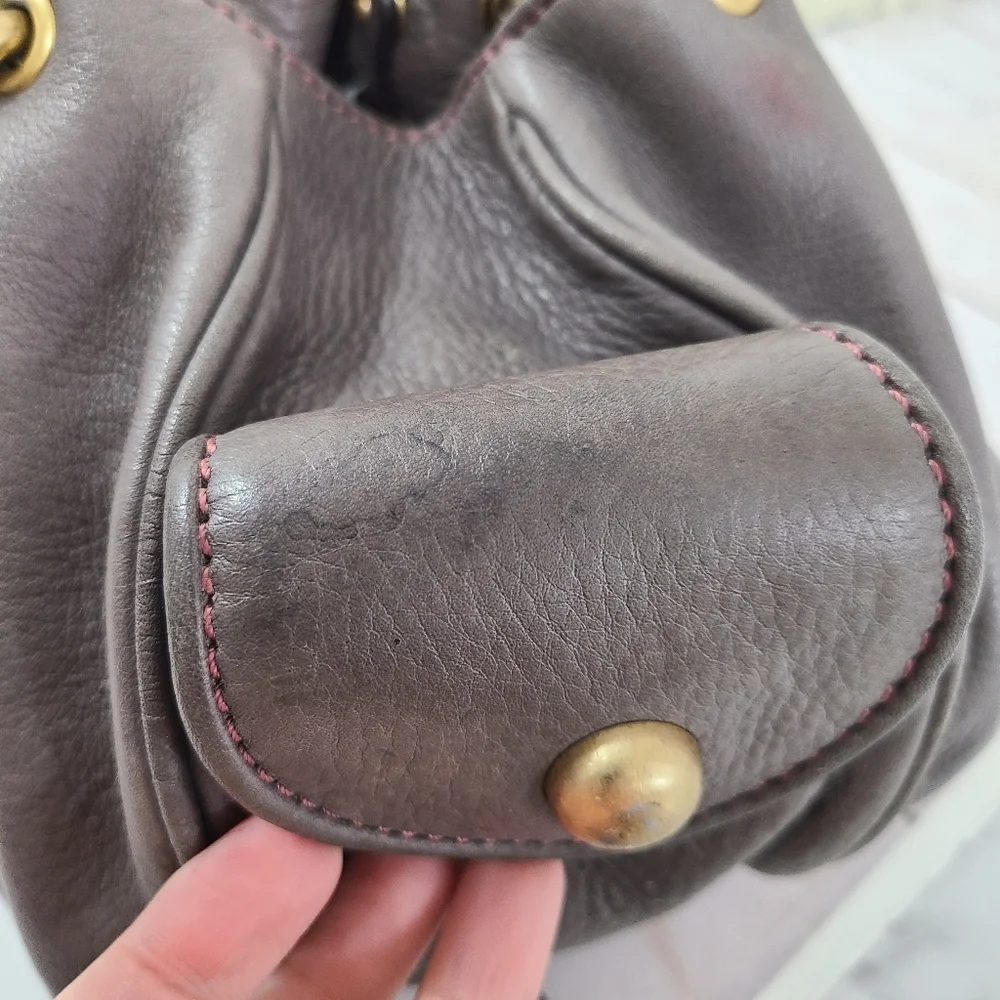 Vintage Y2K Juicy Couture slouchy leather hobo bag gray taupe pink gold